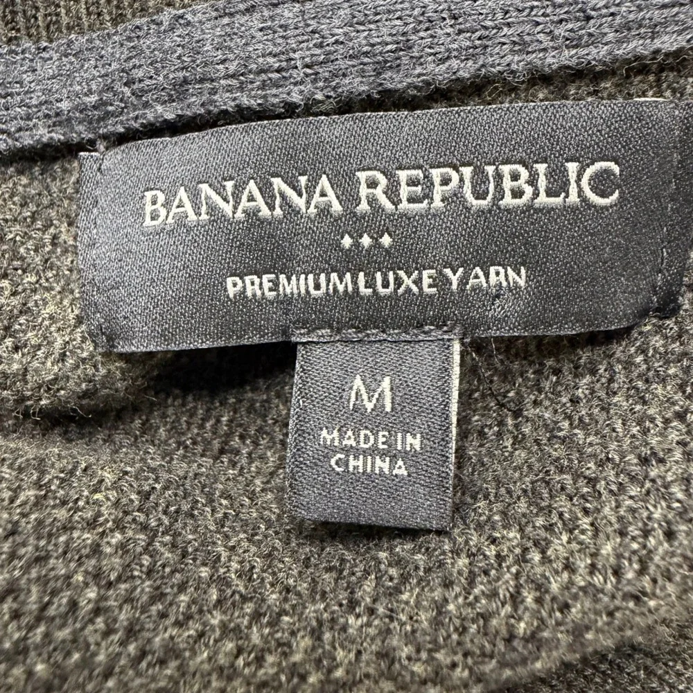 Banana Republic M Green Gray Cotton Silk Cashmere Quarter Zip Mock Neck Pullover